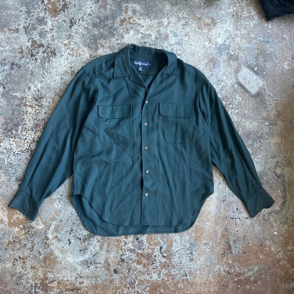Vtg 90s Ralph Lauren Rayon Loop Collar Green Long Sleeve  Rayon Women Sz 8 Flap - Picture 1 of 6